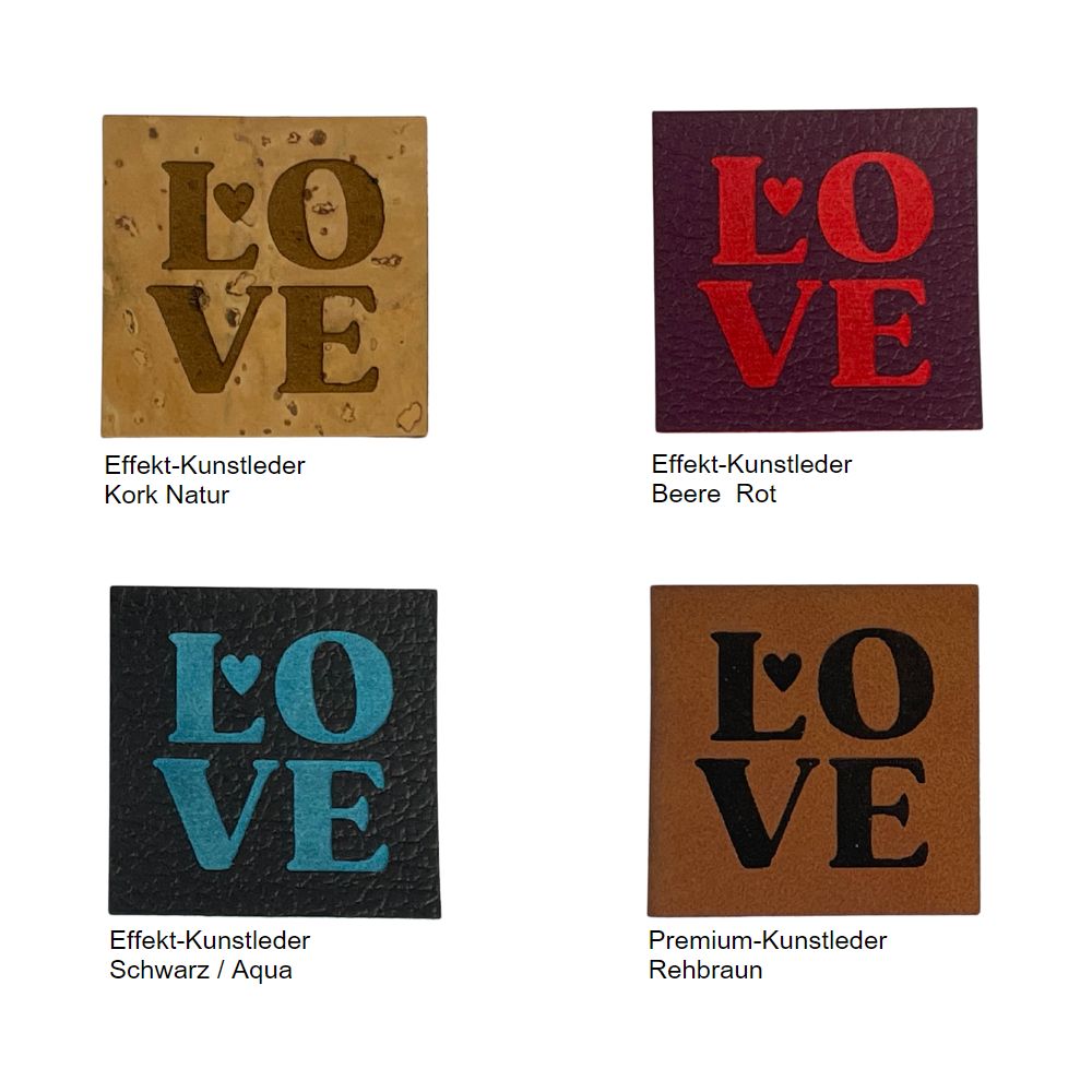 Effekt-Kunstleder-Etiketten mit Design LOVE