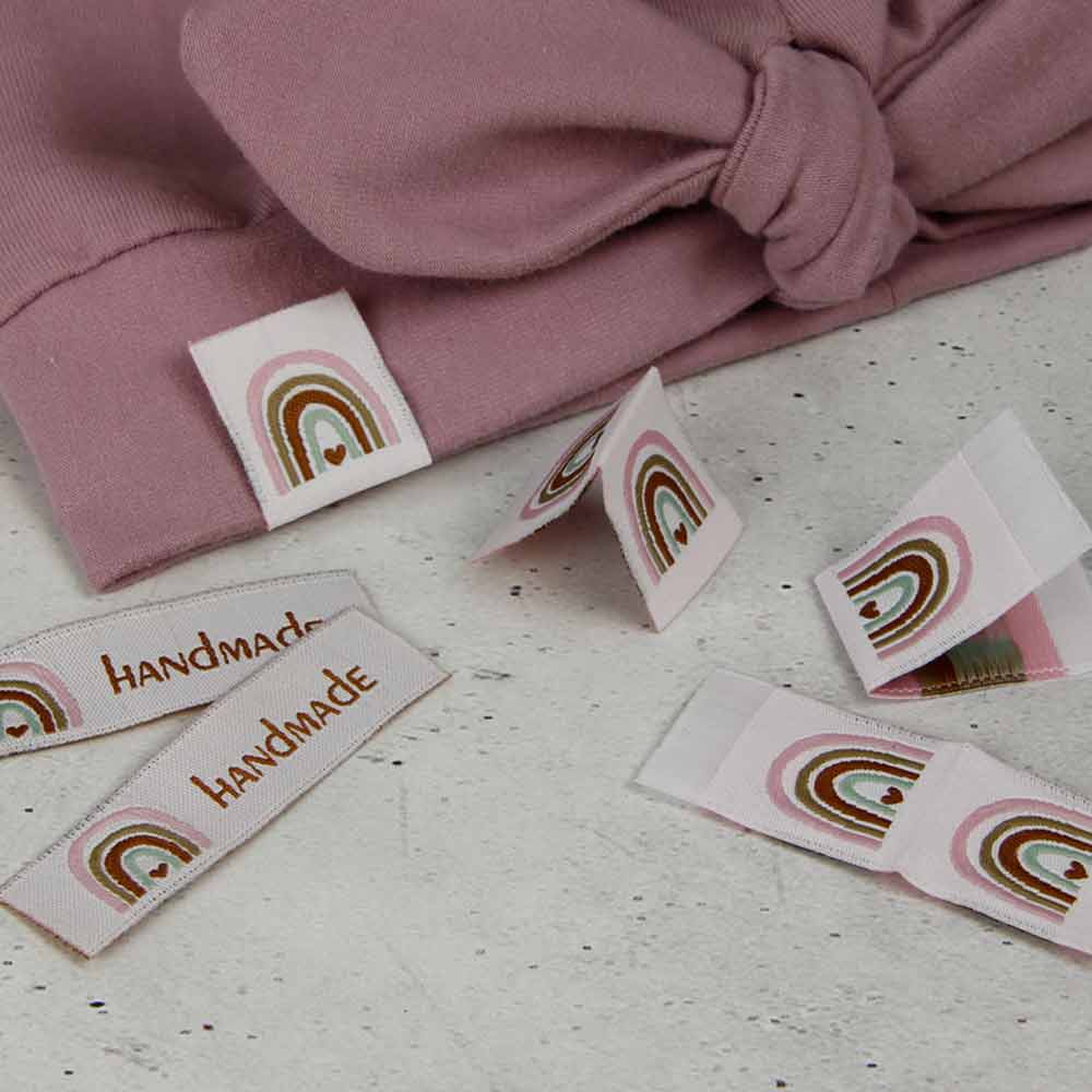 Woven Label with design "rainbow"  -  centerfolded with taffeta