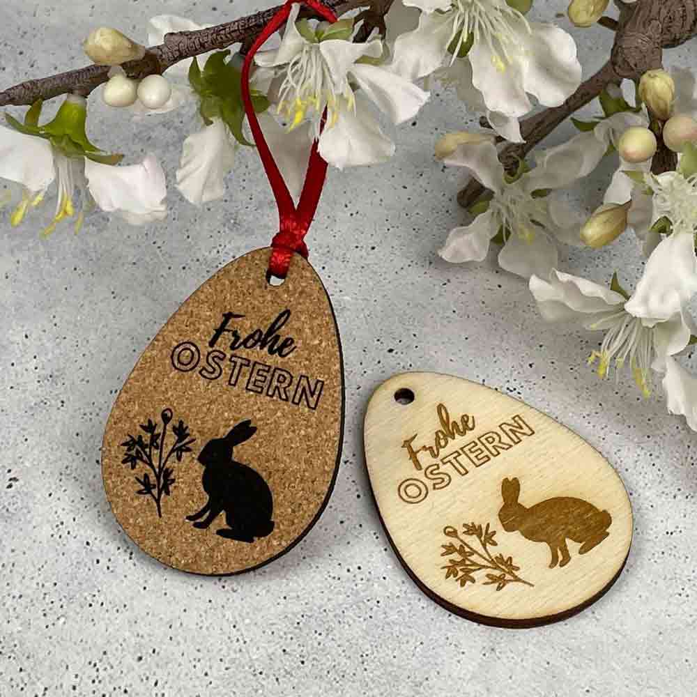 Hang tag made of cork or poplar with Easter motif