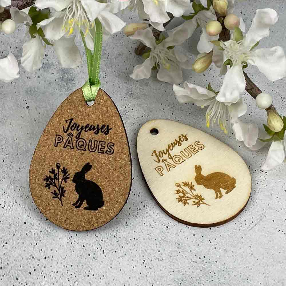 Cork or wood pendant with Easter bunny