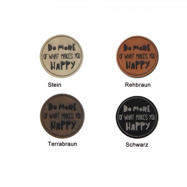 PREMIUM Leather labels, with the inscription "DO MORE OF WHAT MAKES YOU HAPPY"