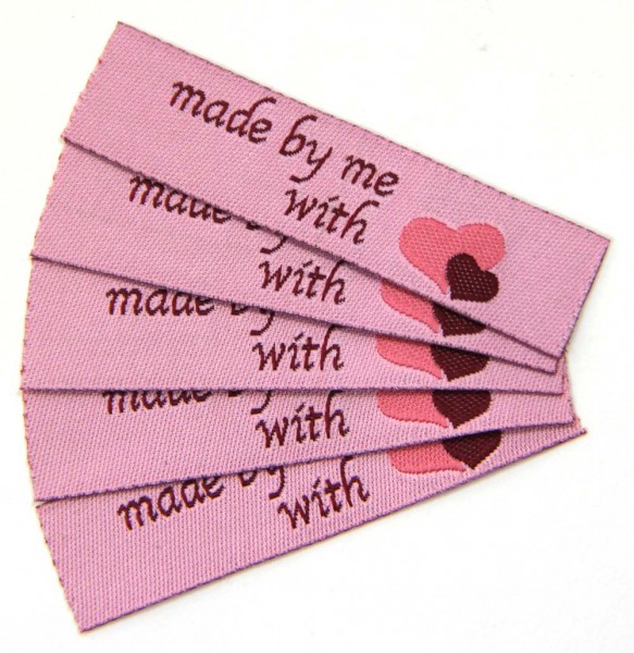 Woven Label with design "made by me with" heart