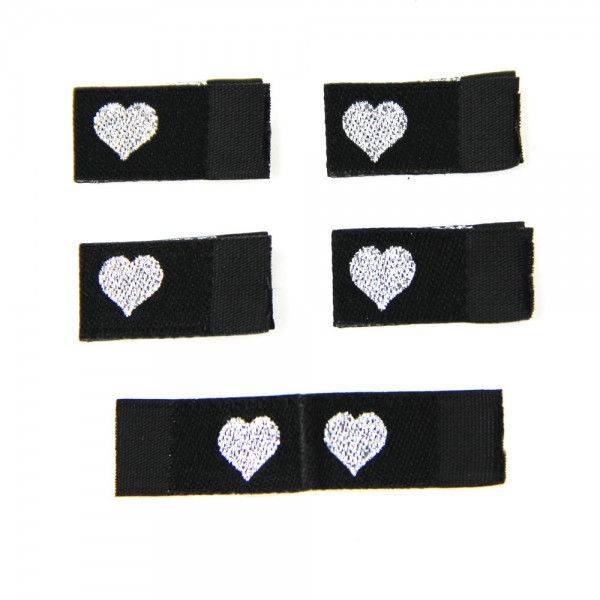 Fix&Fertig - Étiquette textile avec un cœur noir/argentin avec taffetas