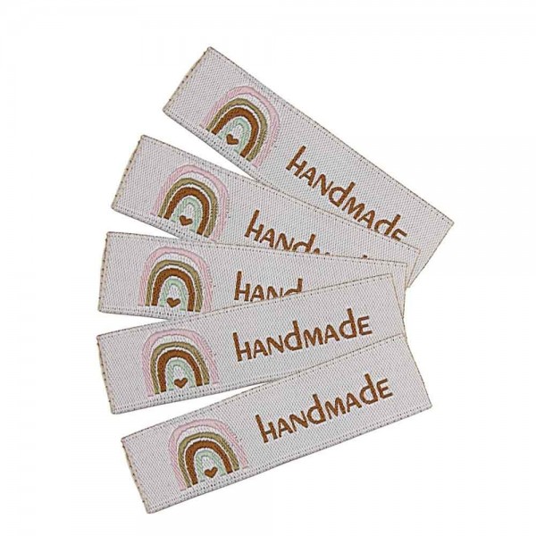Woven Label with design "HANDMADE with rainbow"
